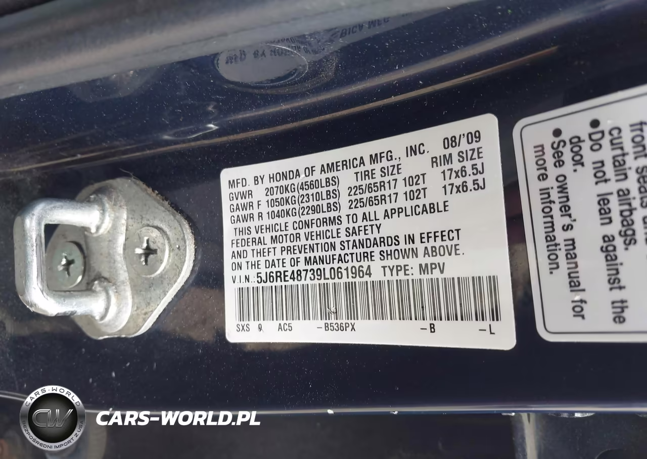 2009 Honda Cr-V Ex-L VIN:5J6RE48739L061964 - 9