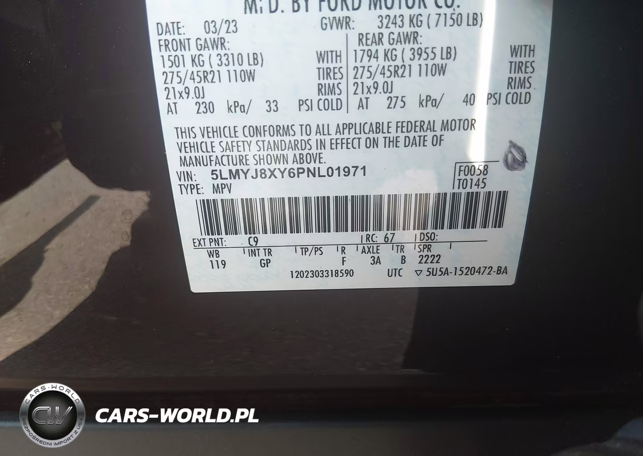 2023 Lincoln Aviator Grand Touring VIN:5LMYJ8XY6PNL01971 - 9