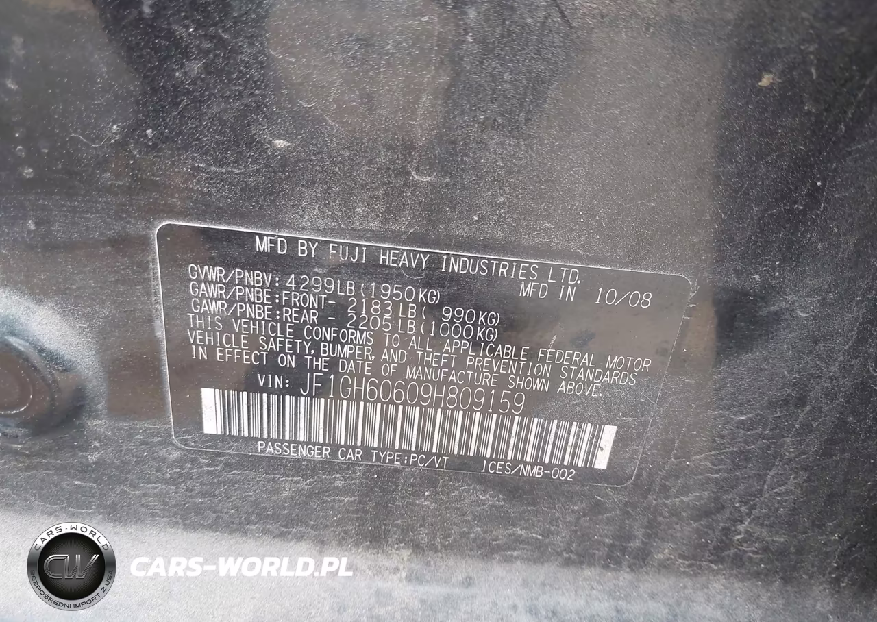 2009 Subaru Impreza 2.5I VIN:JF1GH60609H809159 - 9