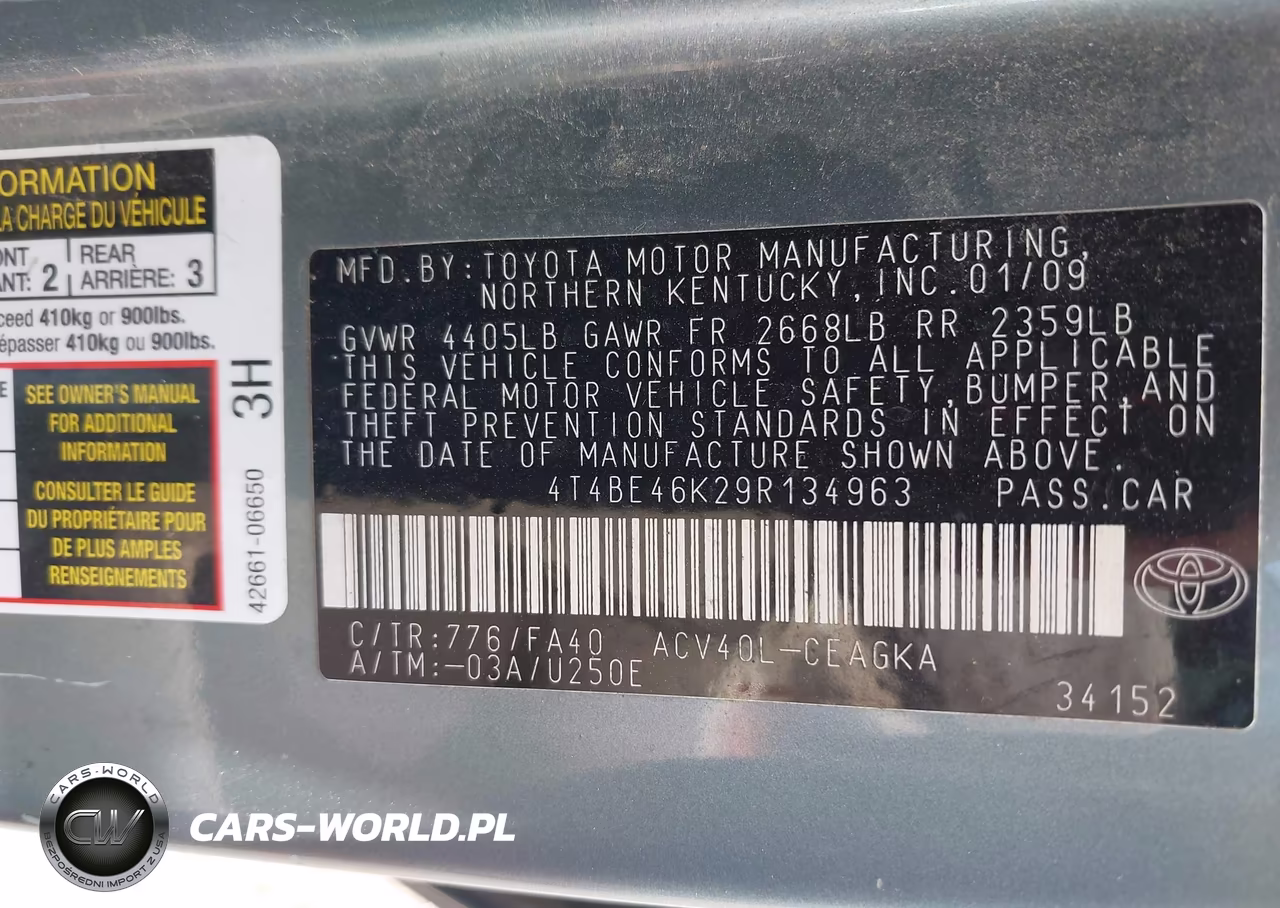 2009 Toyota Camry Xle VIN:4T4BE46K29R134963 - 9