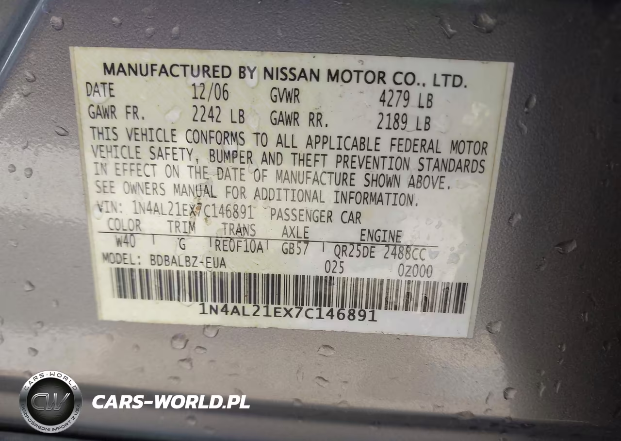 2007 Nissan Altima 2.5 S VIN:1N4AL21EX7C146891 - 9