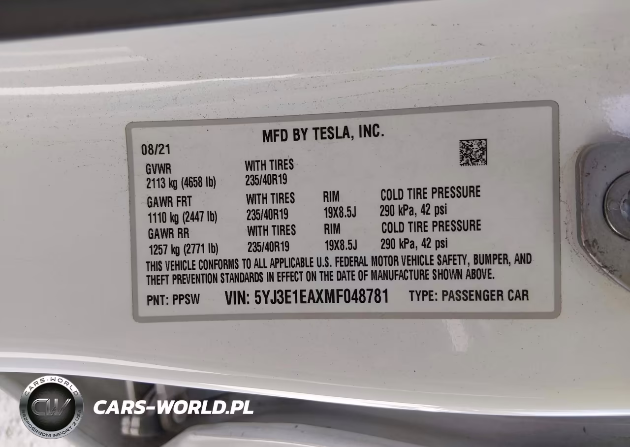 2021 Tesla Model 3 Standard Range Plus Rear-Wheel Drive VIN:5YJ3E1EAXMF048781 - 9