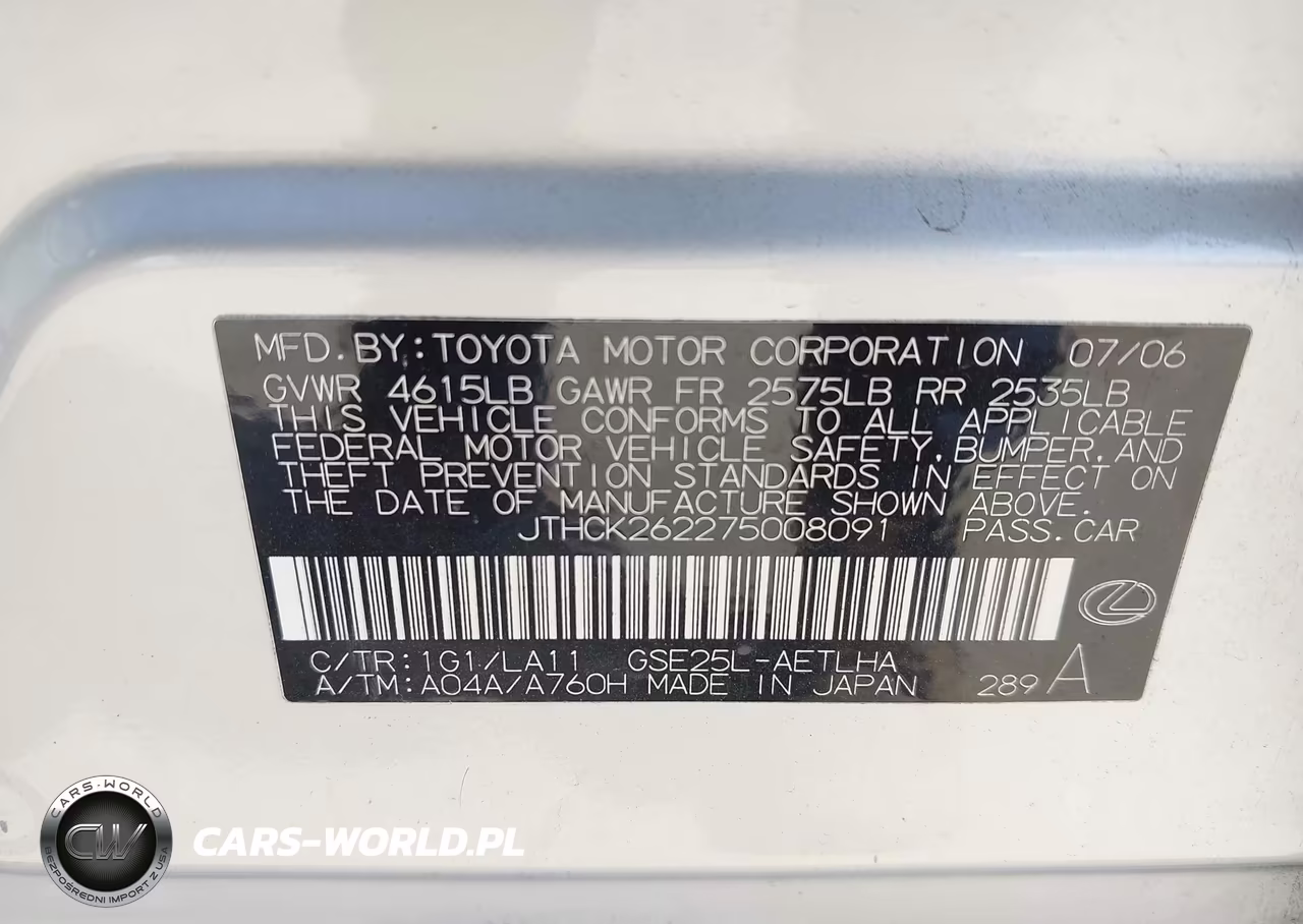 2007 Lexus Is 250 VIN:JTHCK262275008091 - 9
