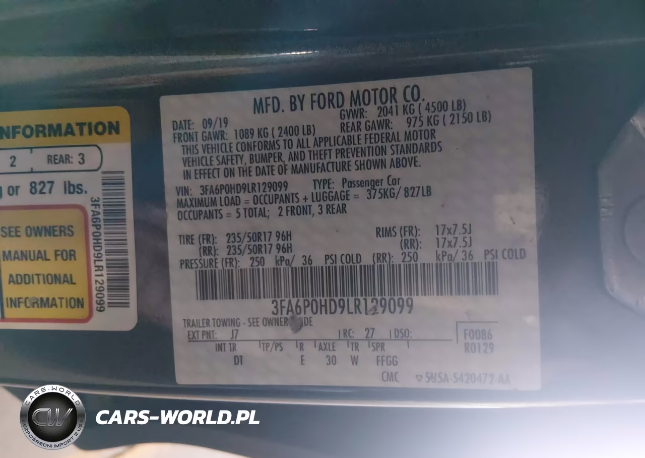 2020 Ford Fusion Se VIN:3FA6P0HD9LR129099 - 9