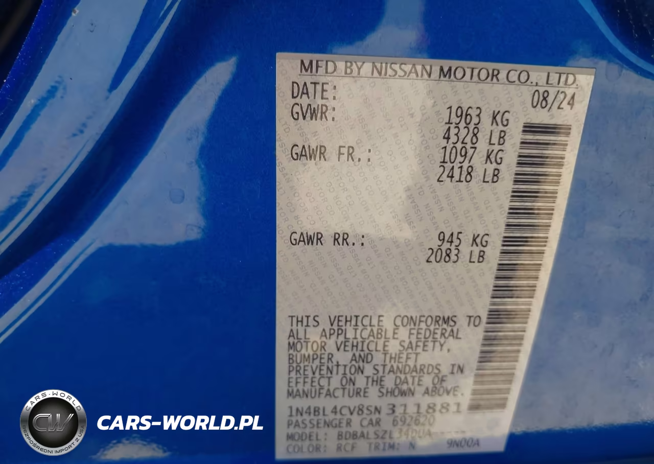 2025 Nissan Altima Sr Fwd VIN:1N4BL4CV8SN311881 - 9