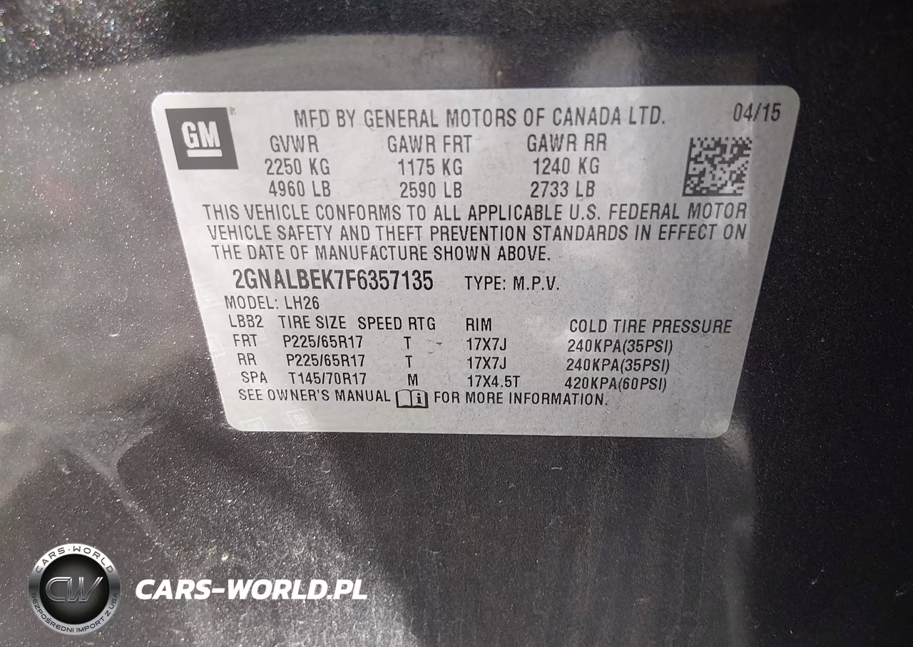 2015 Chevrolet Equinox Lt VIN:2GNALBEK7F6357135 - 9