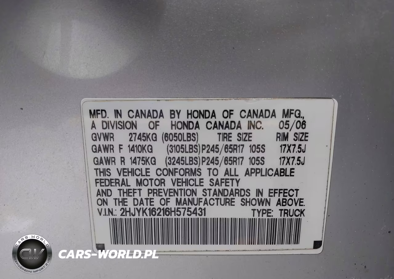 2006 Honda Ridgeline Rt VIN:2HJYK16216H575431 - 9