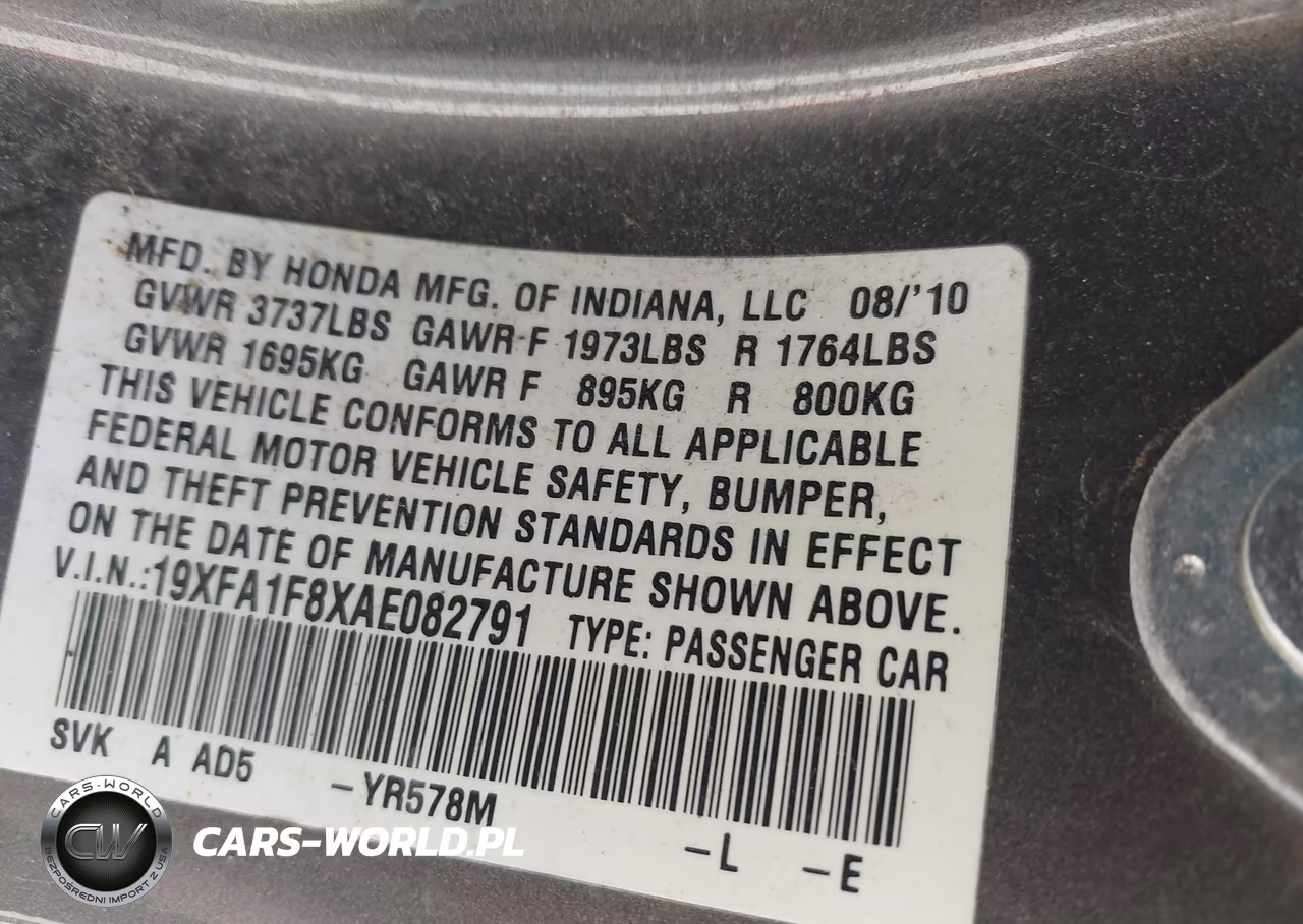 2010 Honda Civic Ex VIN:19XFA1F8XAE082791 - 9