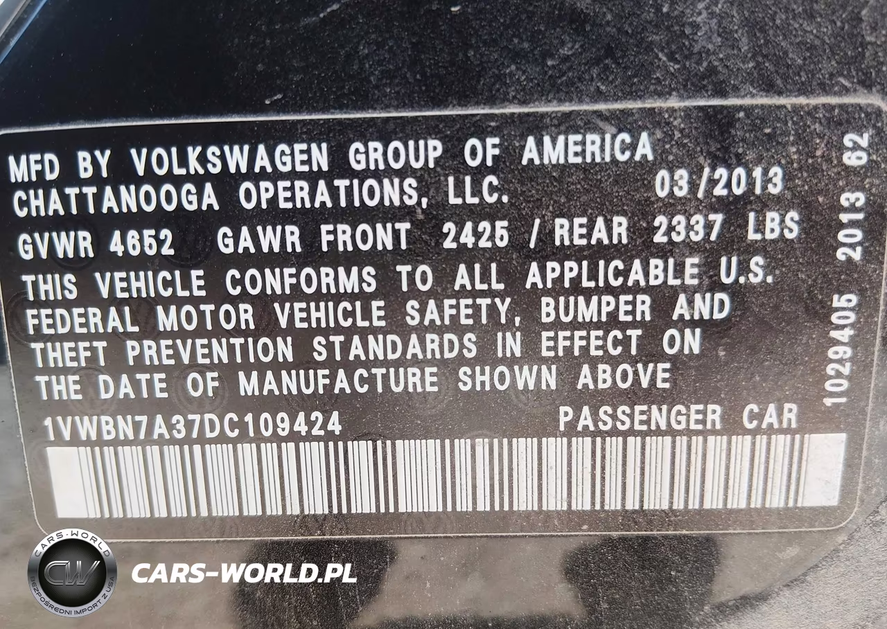 2013 Volkswagen Passat 2.0L Tdi Se VIN:1VWBN7A37DC109424 - 9