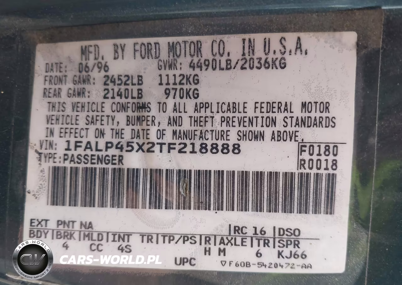 1996 Ford Mustang Gt VIN:1FALP45X2TF218888 - 9