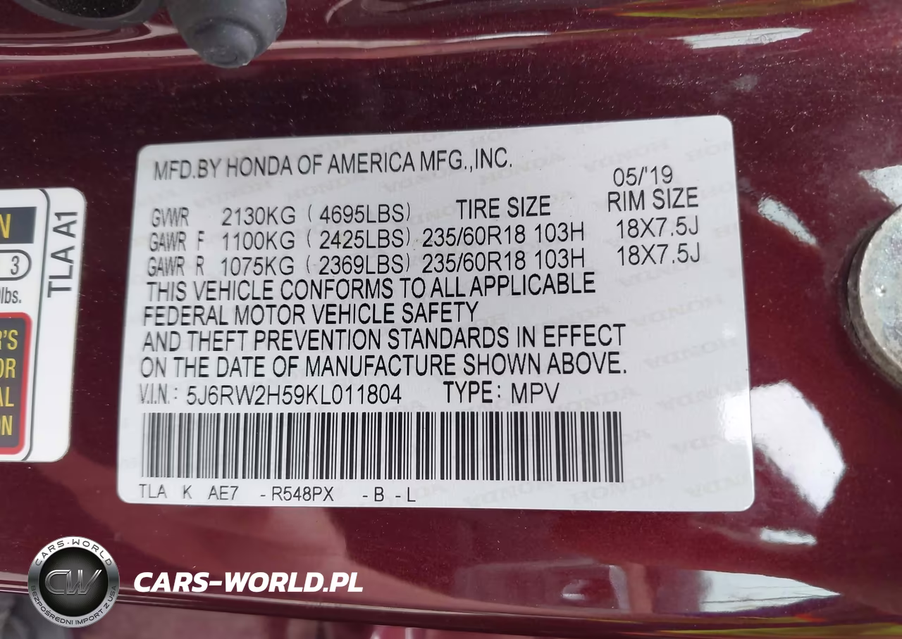 2019 Honda Cr-V Ex VIN:5J6RW2H59KL011804 - 9