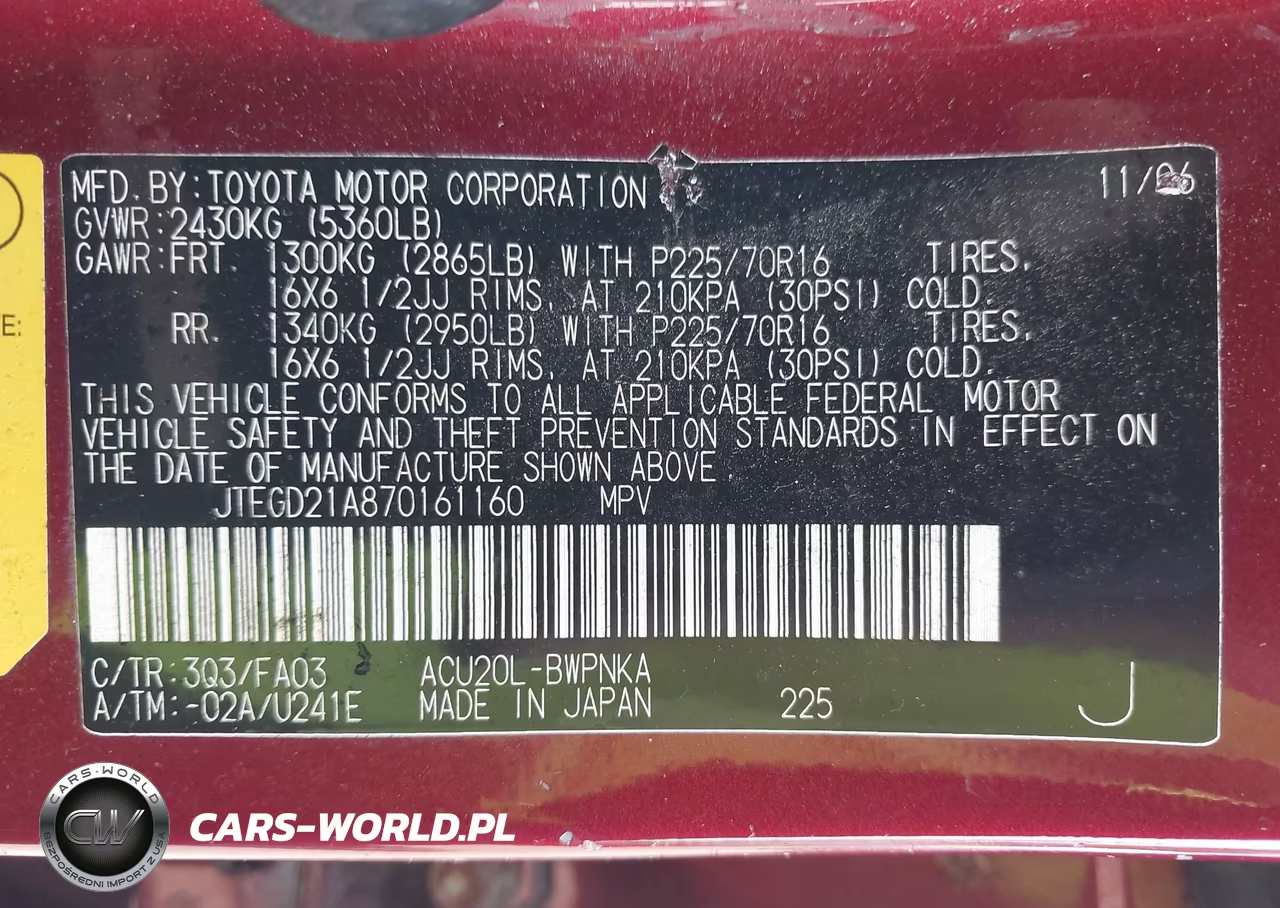 2007 Toyota Highlander VIN:JTEGD21A870161160 - 9