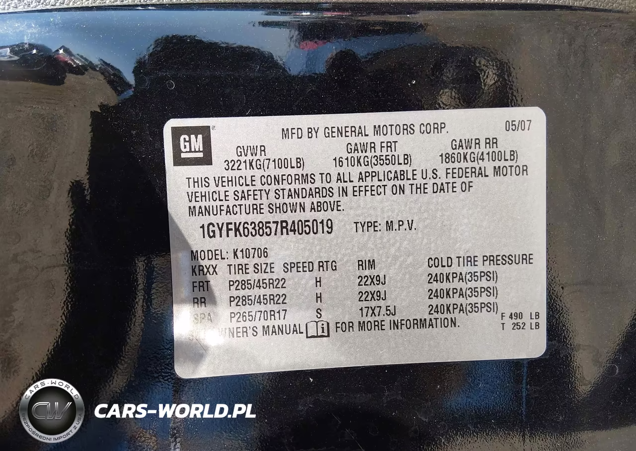2007 Cadillac Escalade VIN:1GYFK63857R405019 - 9