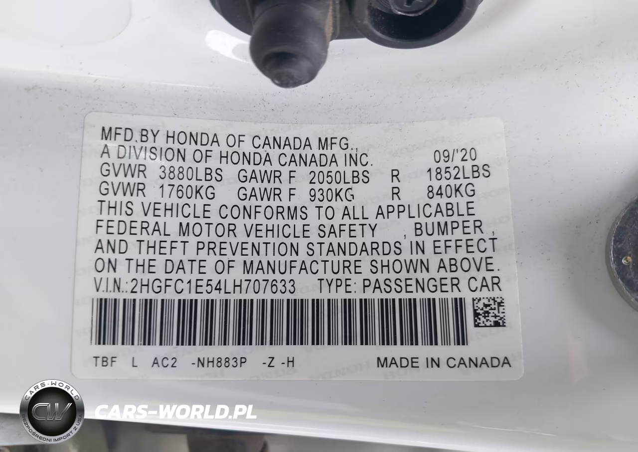 2020 Honda Civic Si Sedan VIN:2HGFC1E54LH707633 - 9