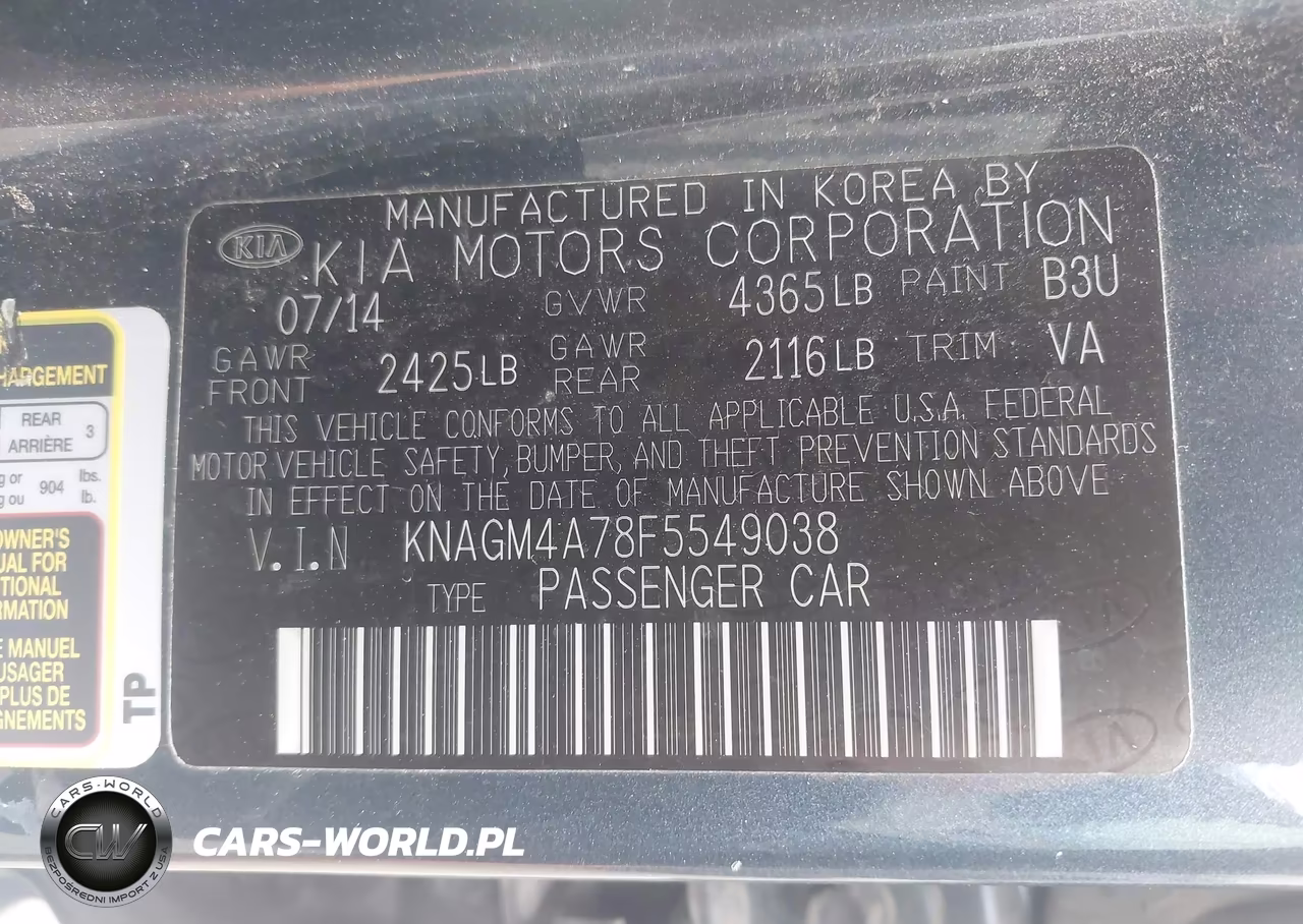 2015 Kia Optima Lx VIN:KNAGM4A78F5549038 - 9