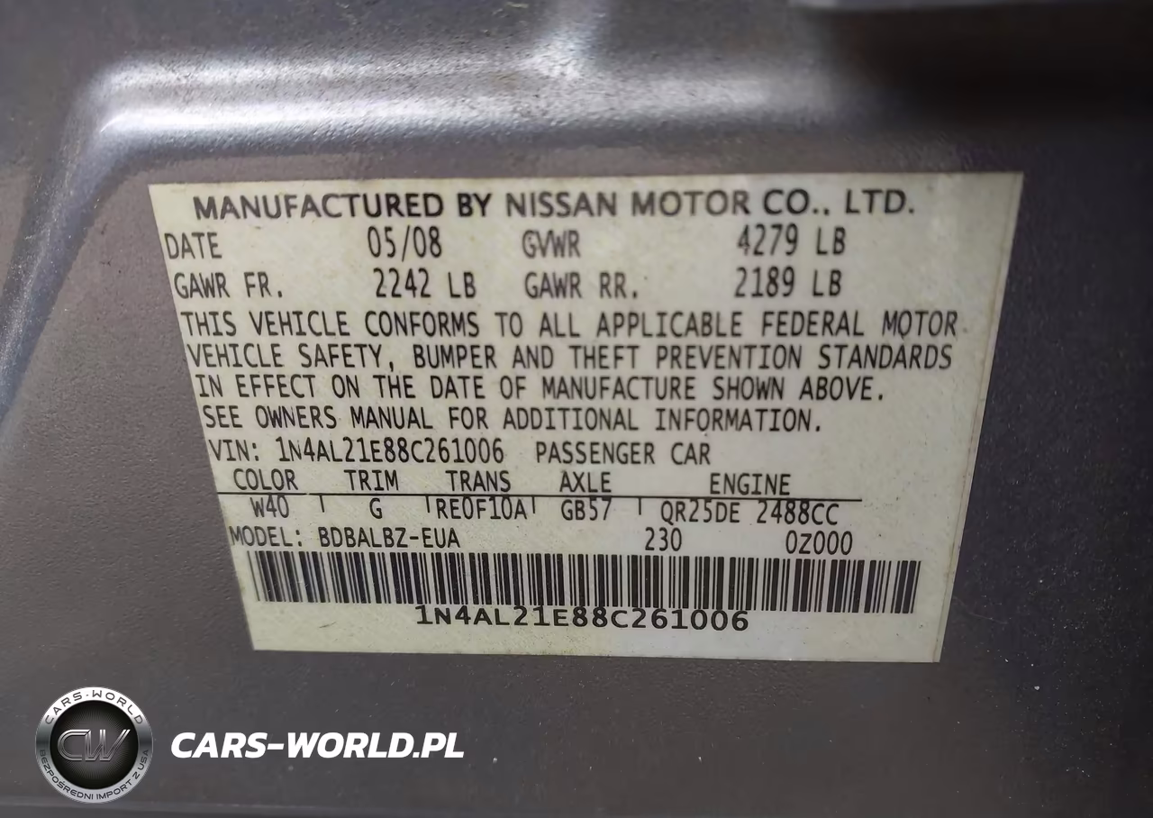 2008 Nissan Altima 2.5 Sl VIN:1N4AL21E88C261006 - 9