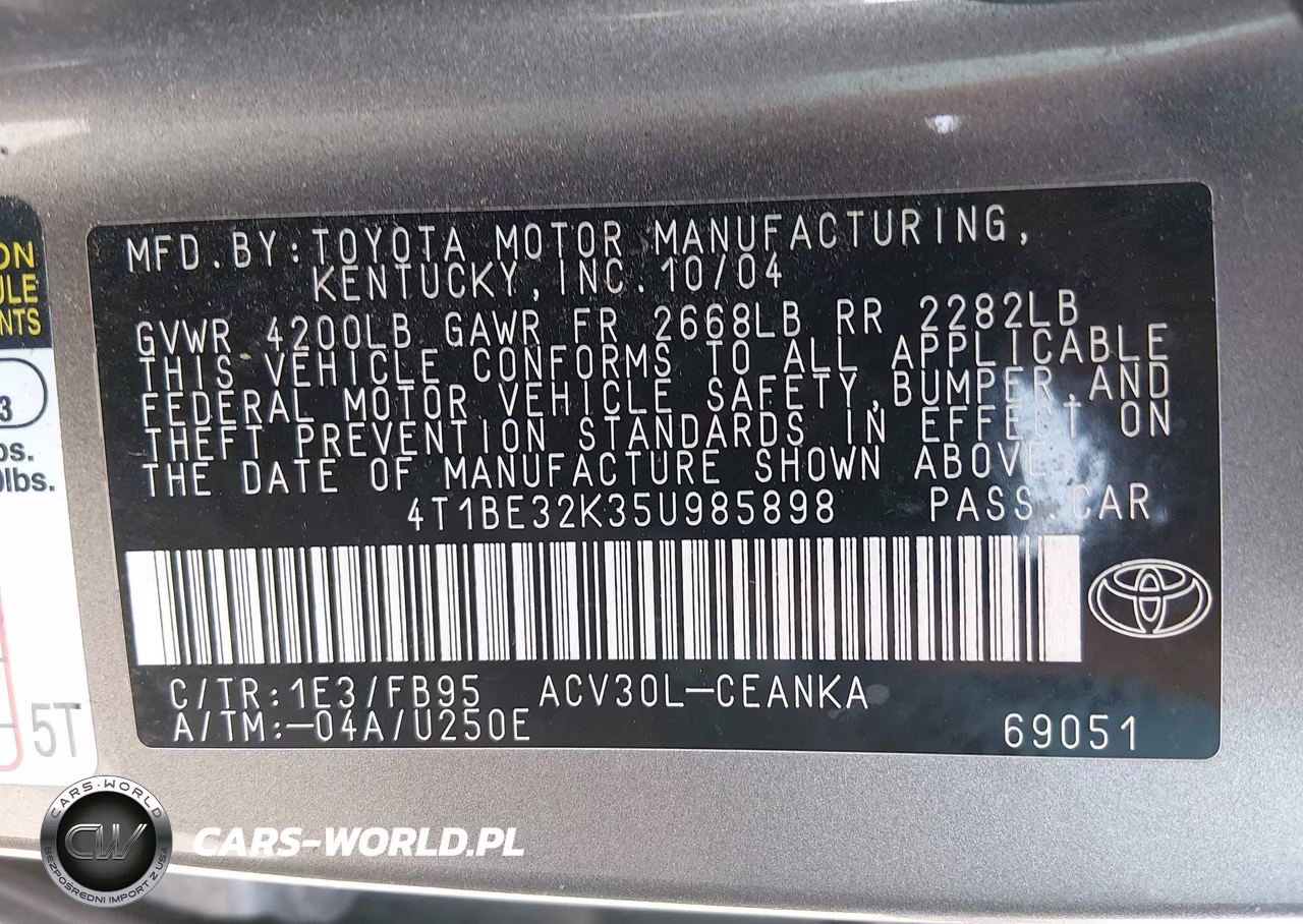 2005 Toyota Camry Std VIN:4T1BE32K35U985898 - 9