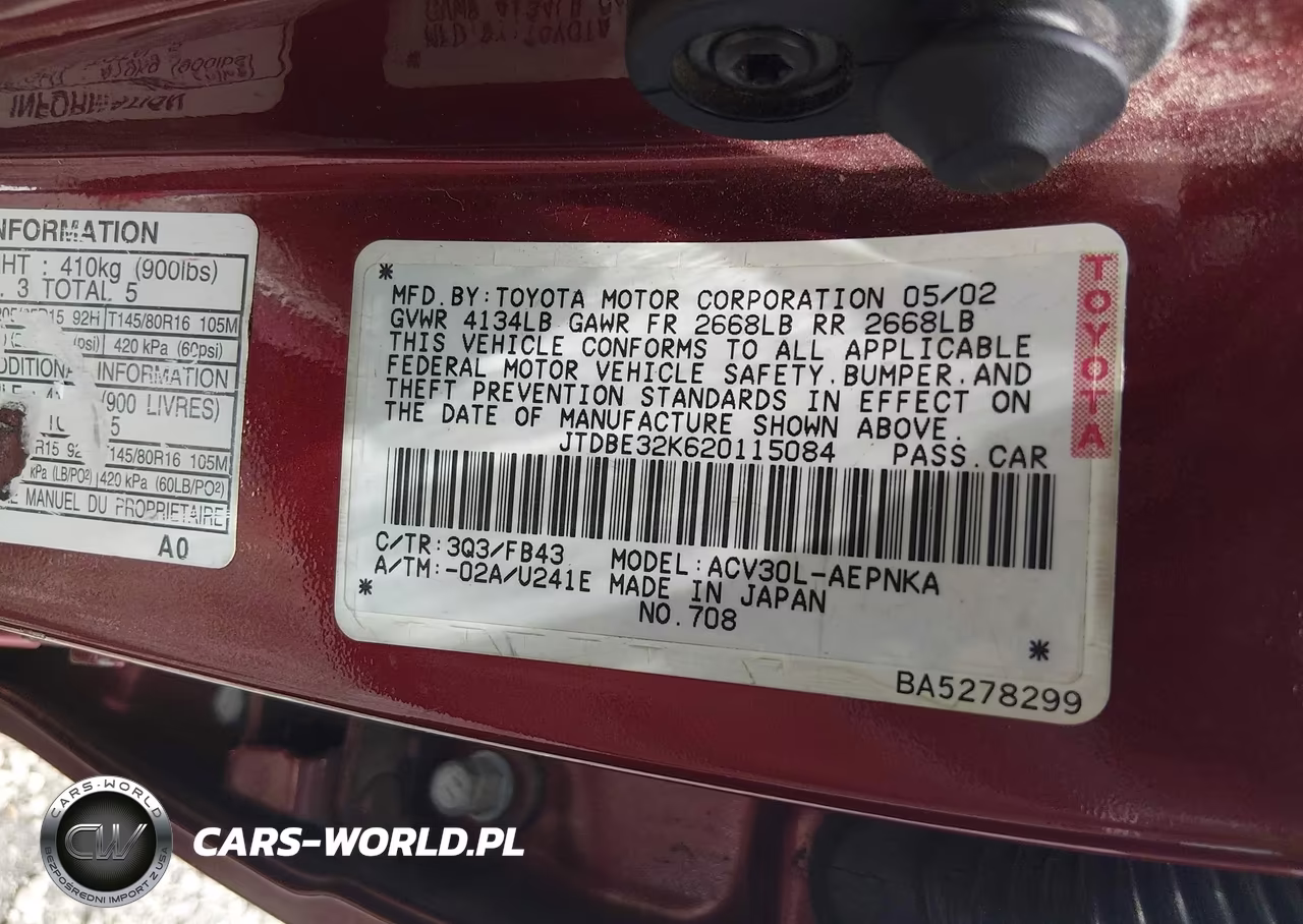 2002 Toyota Camry Le VIN:JTDBE32K620115084 - 9