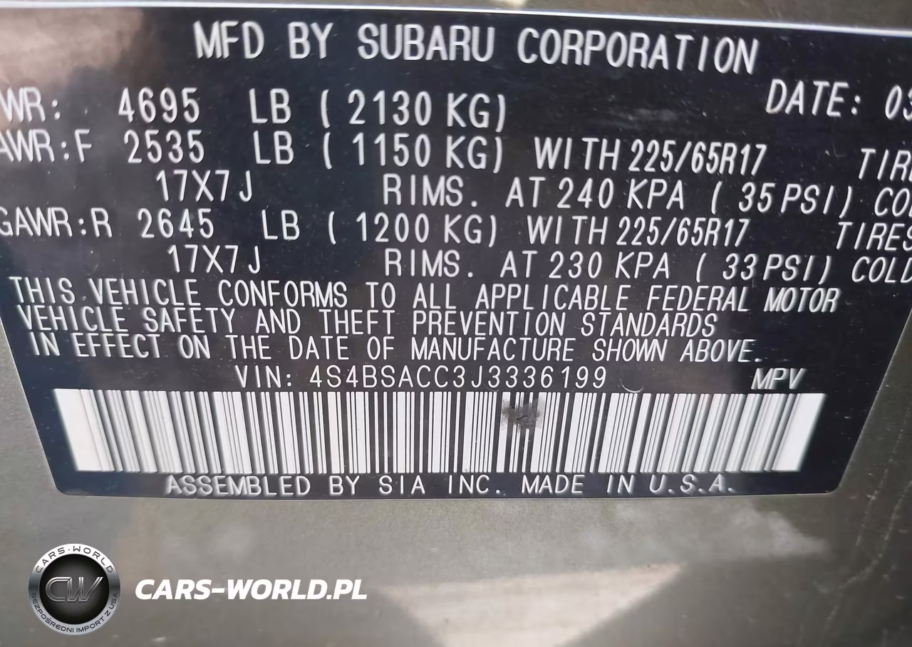 2018 Subaru Outback 2.5I Premium VIN:4S4BSACC3J3336199 - 9
