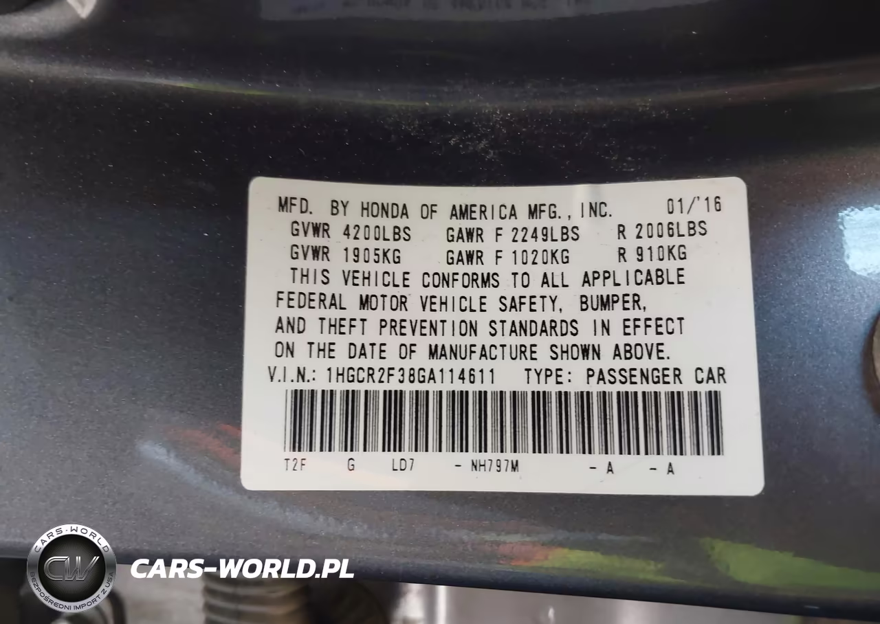 2016 Honda Accord Lx VIN:1HGCR2F38GA114611 - 9
