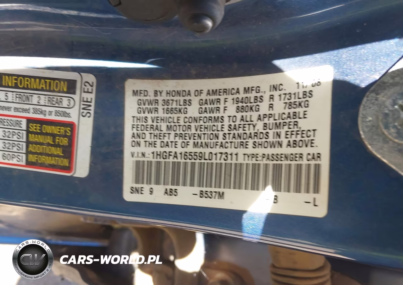 2009 Honda Civic Lx VIN:1HGFA16559L017311 - 9