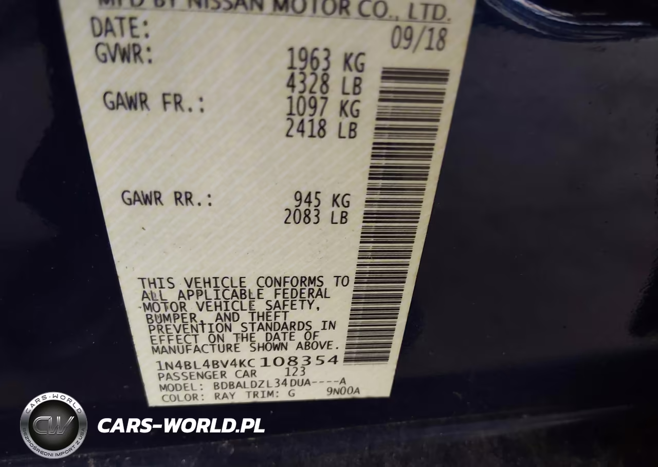 2019 Nissan Altima 2.5 S VIN:1N4BL4BV4KC108354 - 9