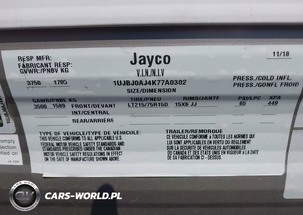 2019 Jayco Other VIN:1UJBJ0AJ4K77A0302 - 9