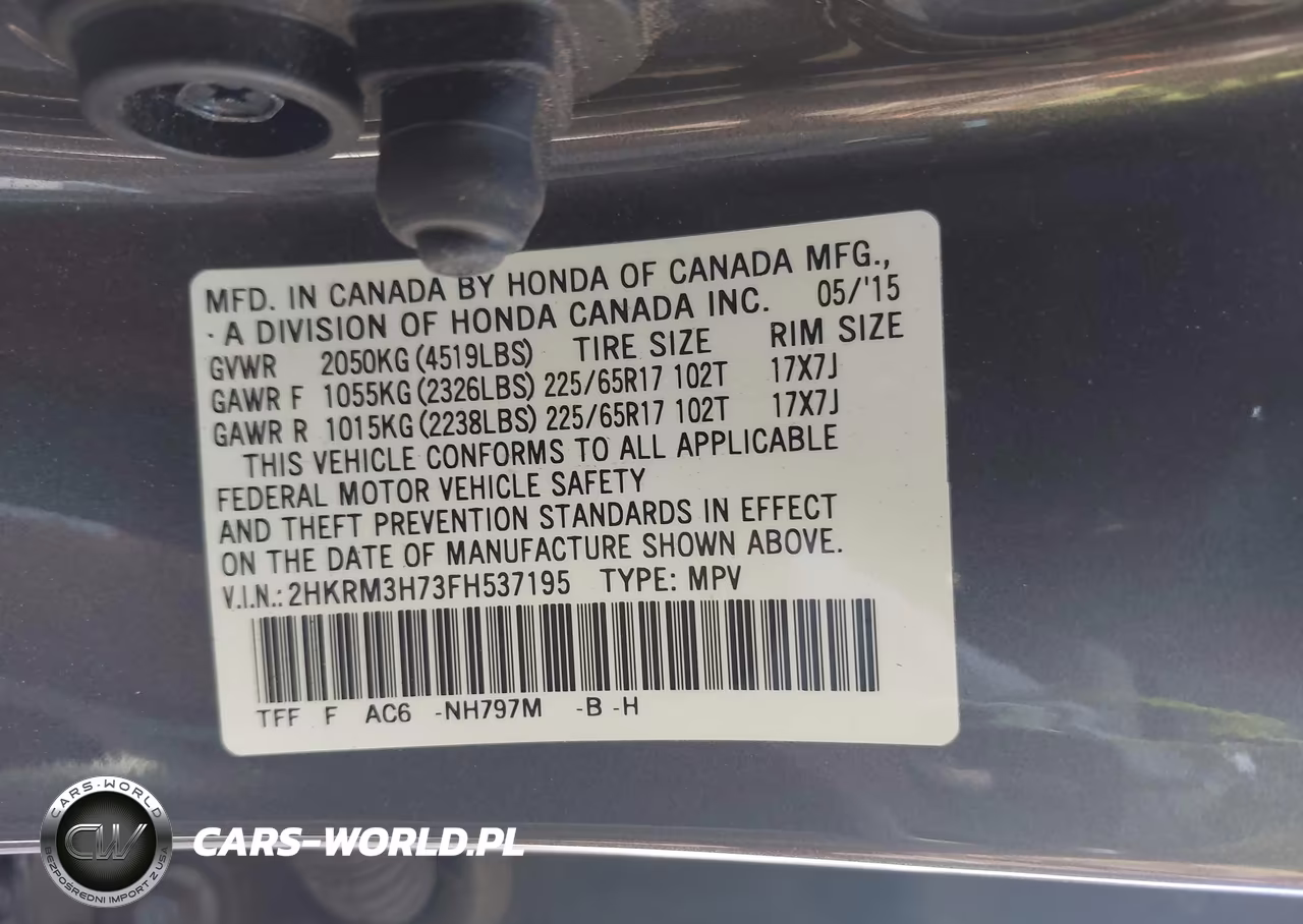 2015 Honda Cr-V Ex-L VIN:2HKRM3H73FH537195 - 9