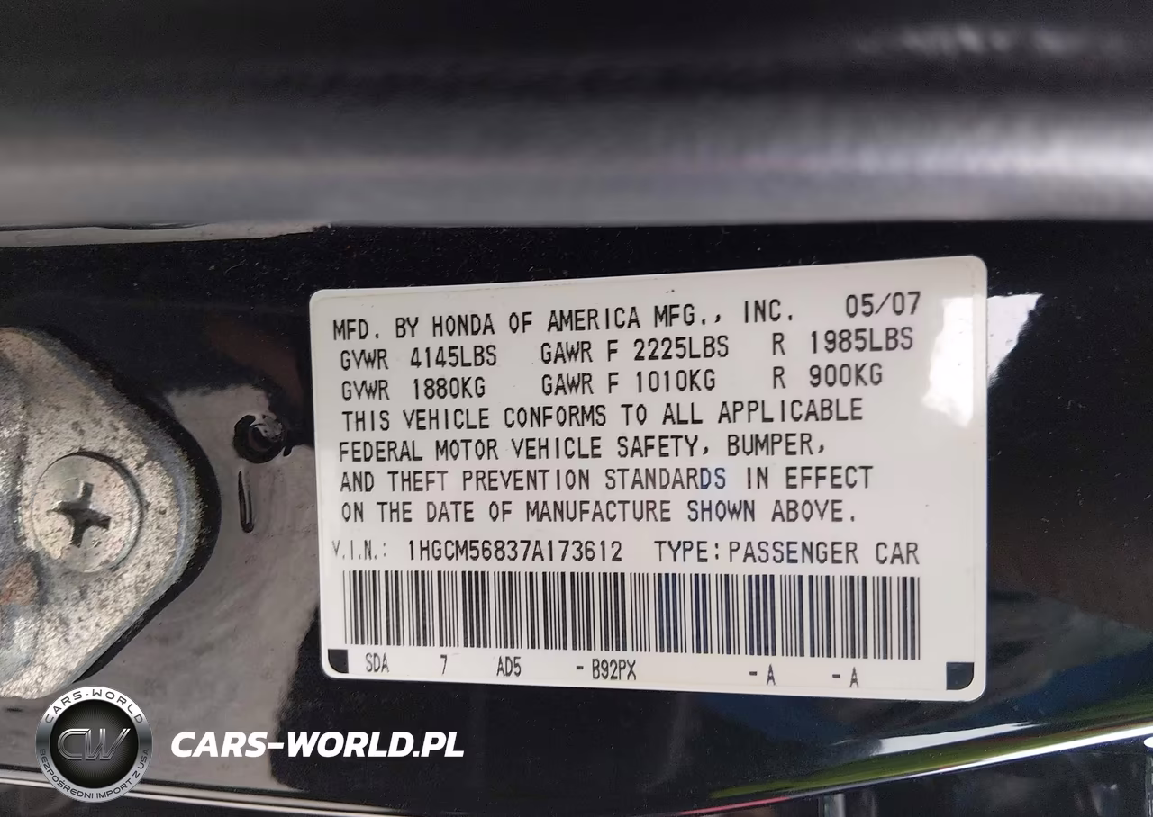 2007 Honda Accord 2.4 Ex VIN:1HGCM56837A173612 - 9