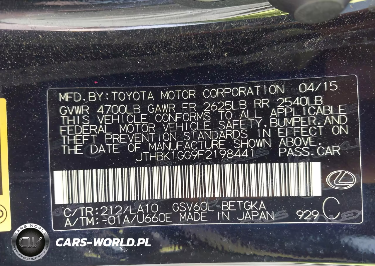 2015 Lexus Es 350 VIN:JTHBK1GG9F2198441 - 9
