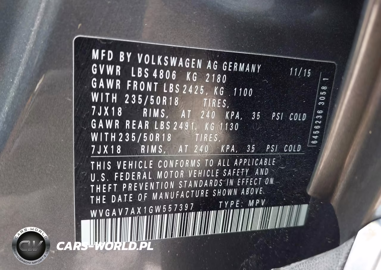 2016 Volkswagen Tiguan Se VIN:WVGAV7AX1GW557397 - 9