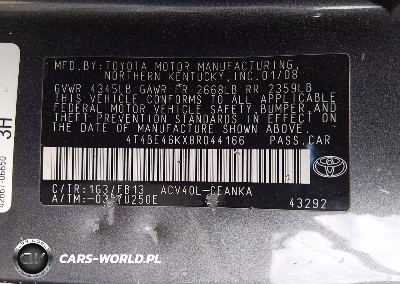 2008 Toyota Camry Le VIN:4T4BE46KX8R044166 - 9