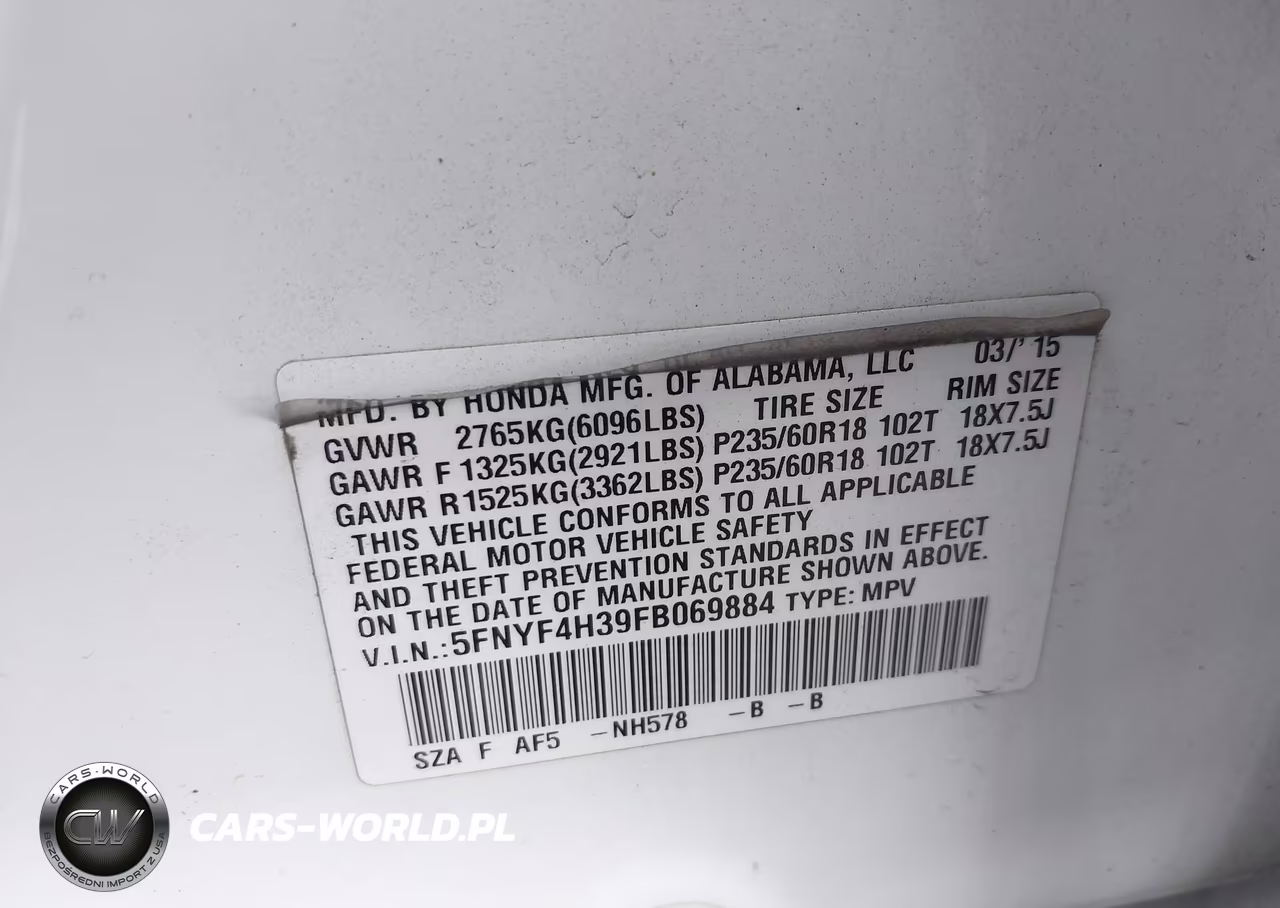 2015 Honda Pilot Se VIN:5FNYF4H39FB069884 - 9