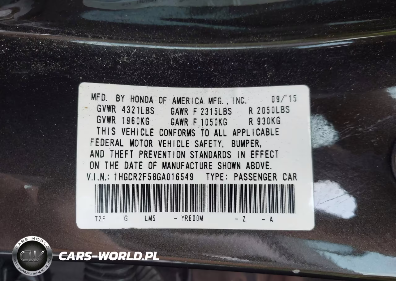 2016 Honda Accord Sport VIN:1HGCR2F58GA016549 - 9