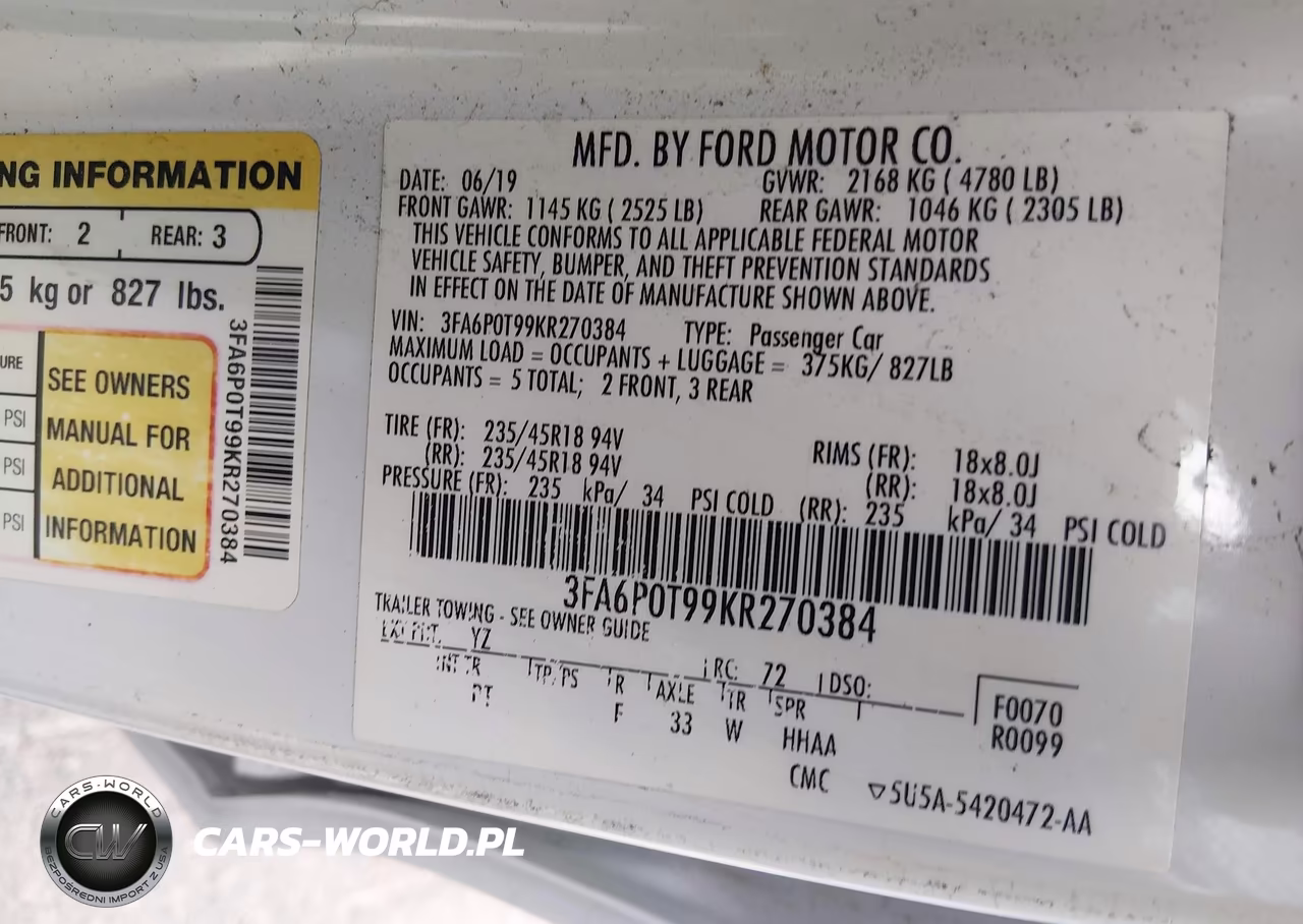 2019 Ford Fusion Se VIN:3FA6P0T99KR270384 - 9