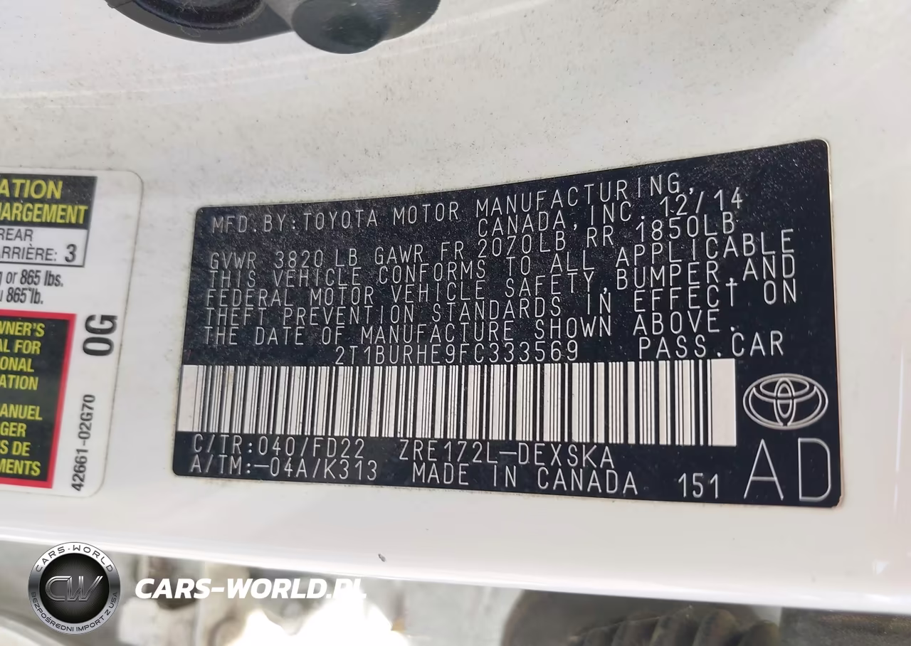 2015 Toyota Corolla S VIN:2T1BURHE9FC333569 - 9