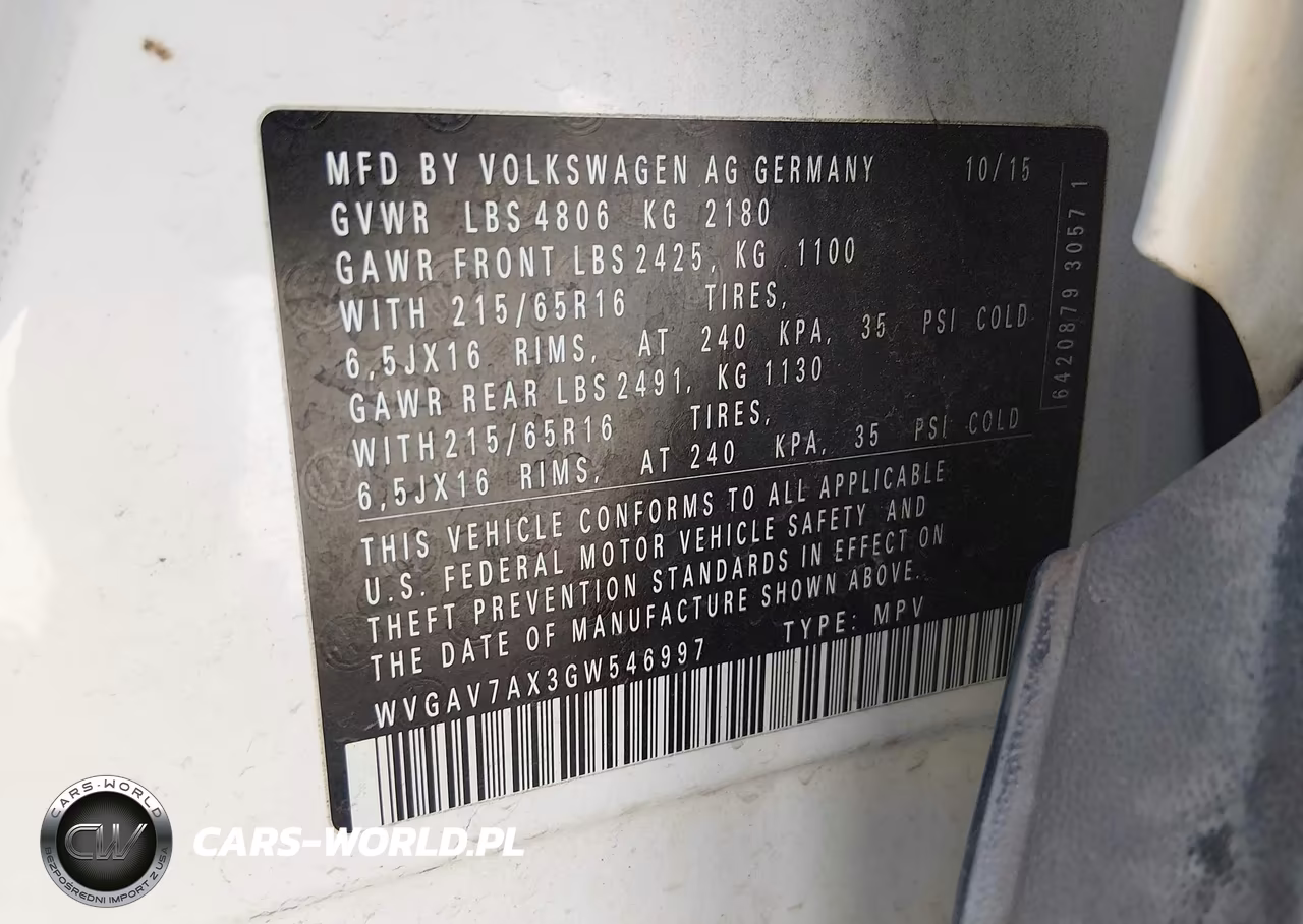 2016 Volkswagen Tiguan S VIN:WVGAV7AX3GW546997 - 9