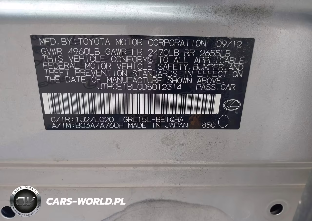 2013 Lexus Gs 350 VIN:JTHCE1BL0D5012314 - 8