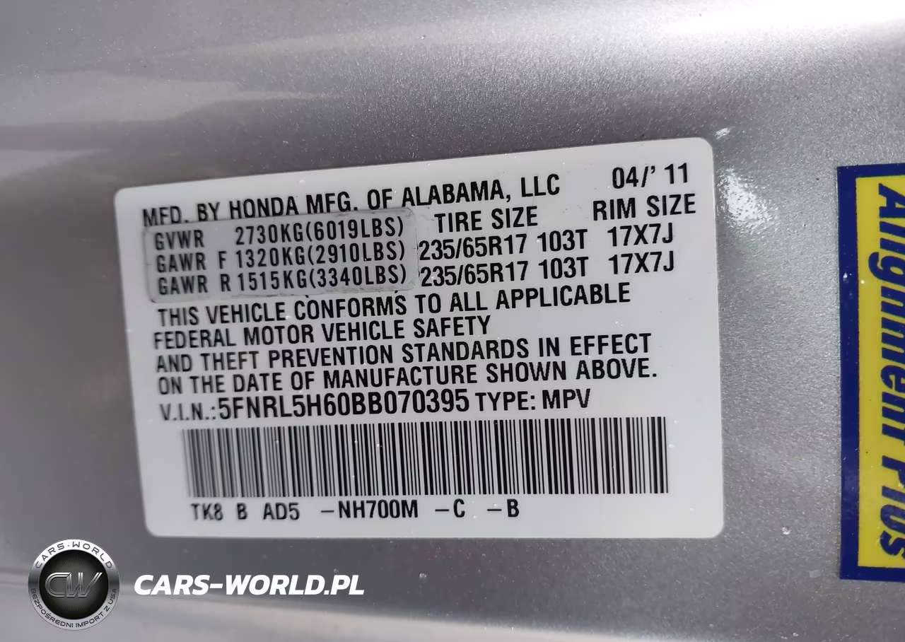 2011 Honda Odyssey Ex-L VIN:5FNRL5H60BB070395 - 9