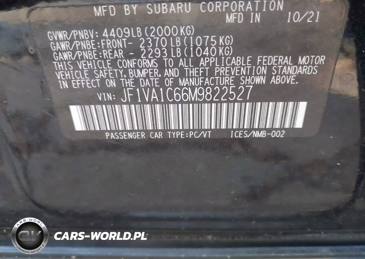 2021 Subaru Wrx Premium VIN:JF1VA1C66M9822527 - 9