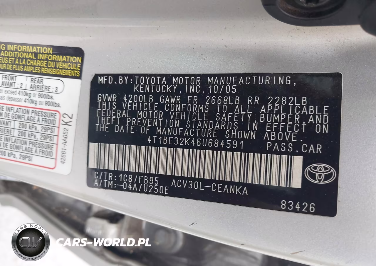 2006 Toyota Camry Le VIN:4T1BE32K46U684591 - 9