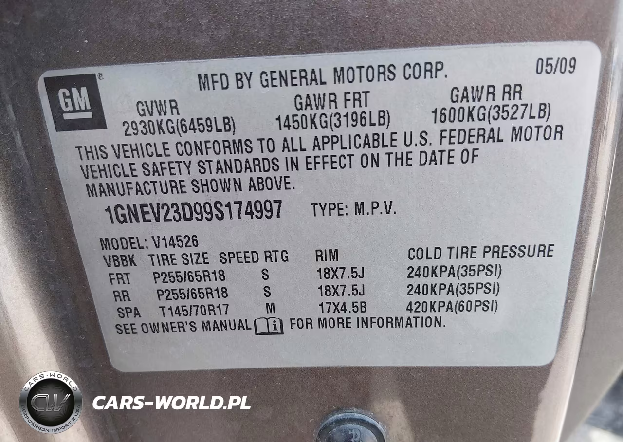 2009 Chevrolet Traverse Lt VIN:1GNEV23D99S174997 - 9