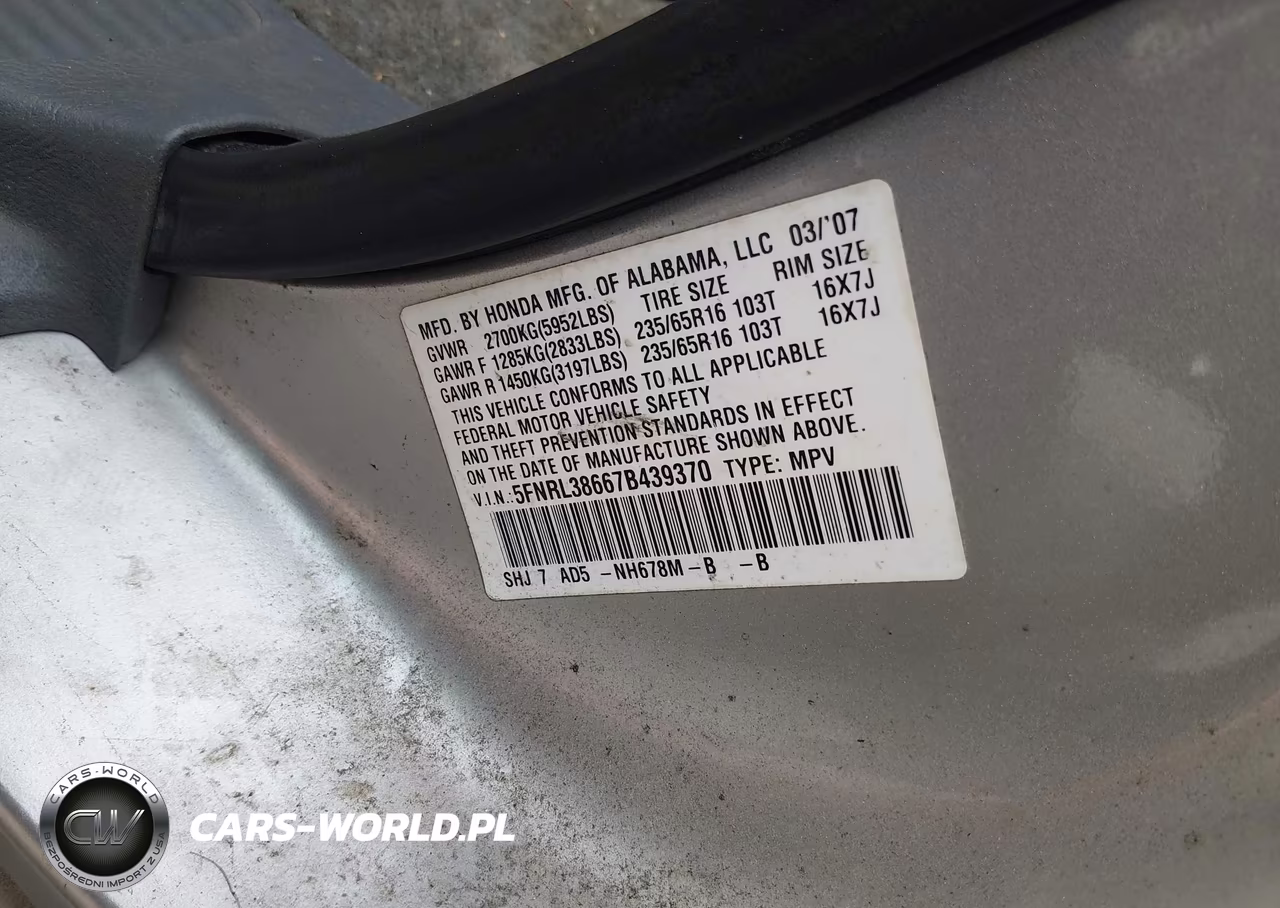 2007 Honda Odyssey Ex-L VIN:5FNRL38667B439370 - 9