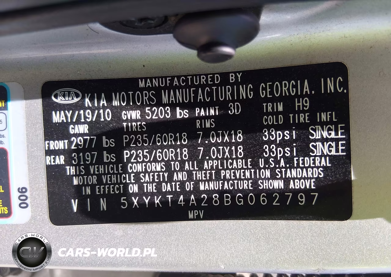 2011 Kia Sorento Lx V6 VIN:5XYKT4A28BG062797 - 9