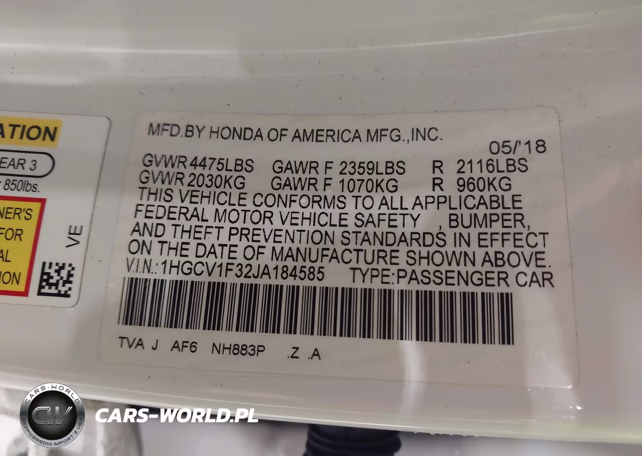 2018 Honda Accord Sport VIN:1HGCV1F32JA184585 - 9