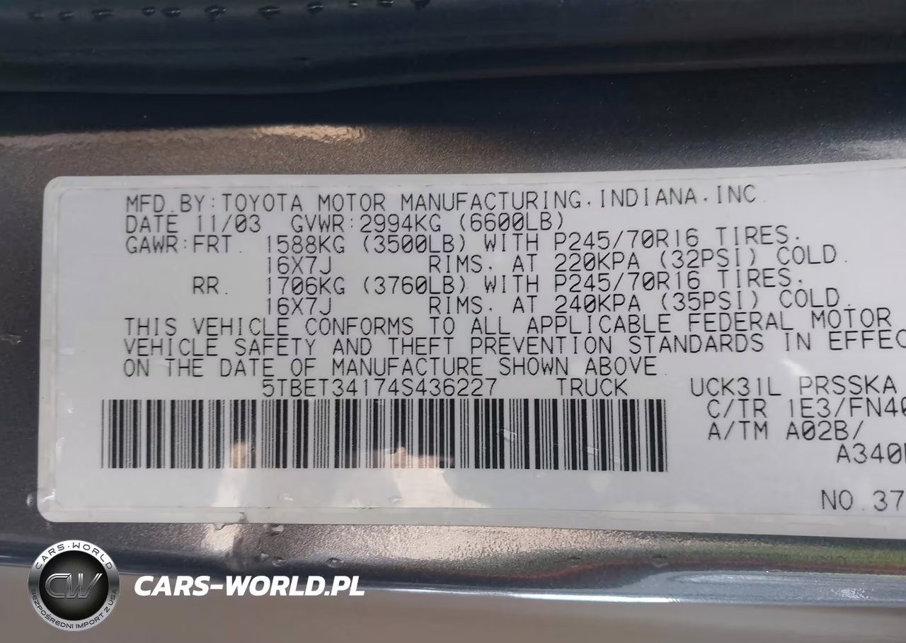 2004 Toyota Tundra Sr5 V8 VIN:5TBET34174S436227 - 9