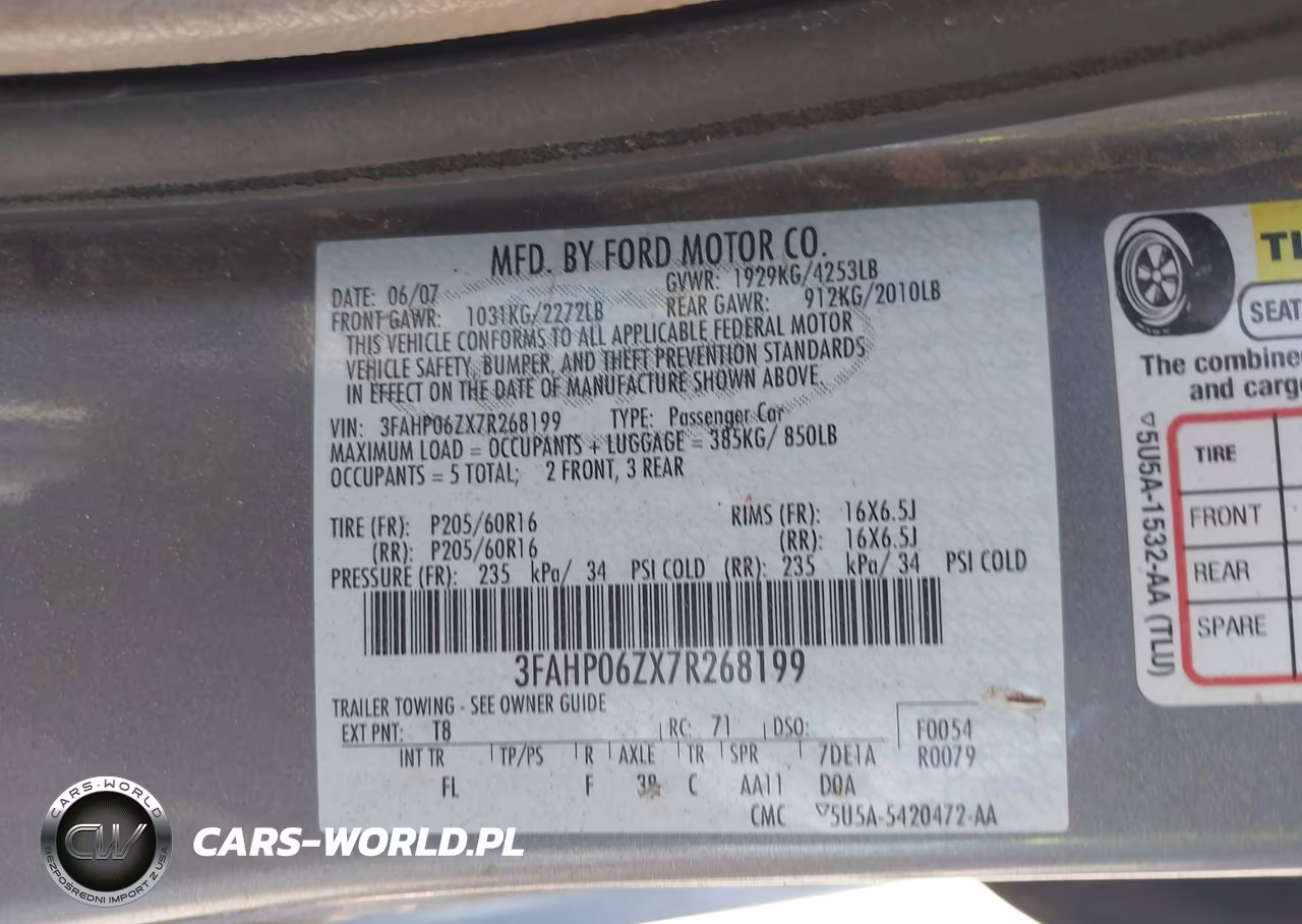2007 Ford Fusion S VIN:3FAHP06ZX7R268199 - 9