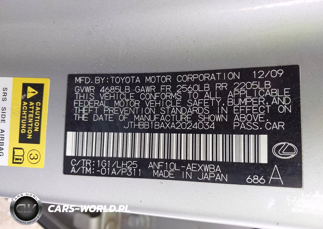 2010 Lexus Hs 250H Premium VIN:JTHBB1BAXA2024034 - 9