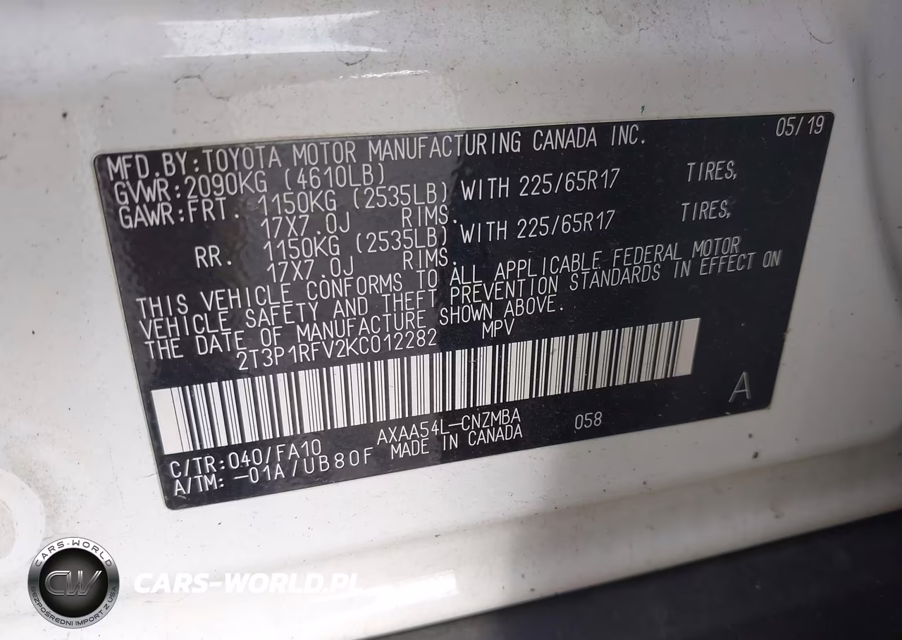 2019 Toyota Rav4 Xle VIN:2T3P1RFV2KC012282 - 9