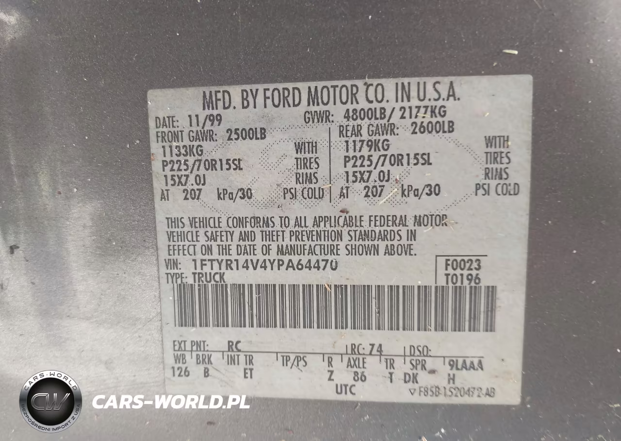 2000 Ford Ranger Xl-Xlt VIN:1FTYR14V4YPA64470 - 9